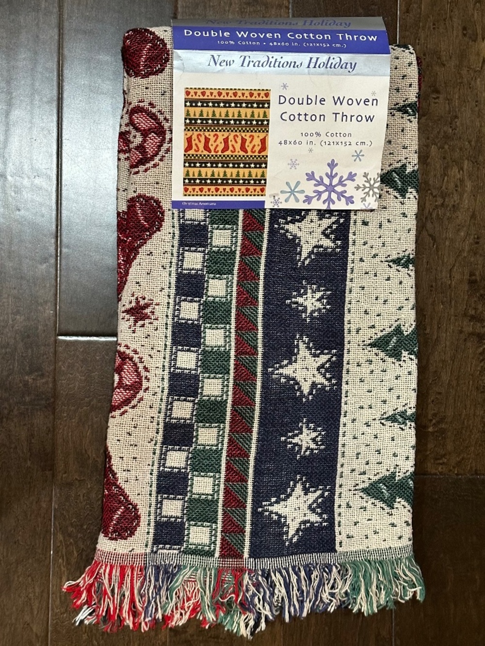 Vintage Sears Throw Blanket Christmas Holiday Double Woven Cotton 48" x 60"